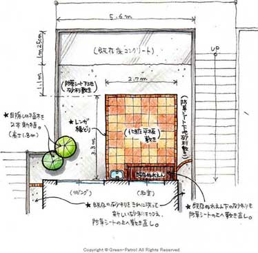 庭(ガーデン)タイル貼り タイル敷き タイル敷きはグリーンパトロール 神奈川県・鎌倉市・横浜市・川崎市・相模原市・藤沢市・茅ヶ崎市・厚木市・大和市・海老名市・小田原市・二宮町・大磯町・寒川町・平塚市
