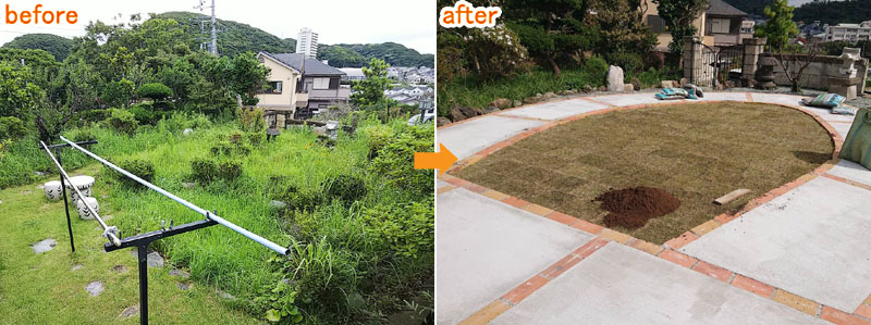 広すぎる庭をコンクリートで管理しやすい庭に～神奈川県横須賀市事例